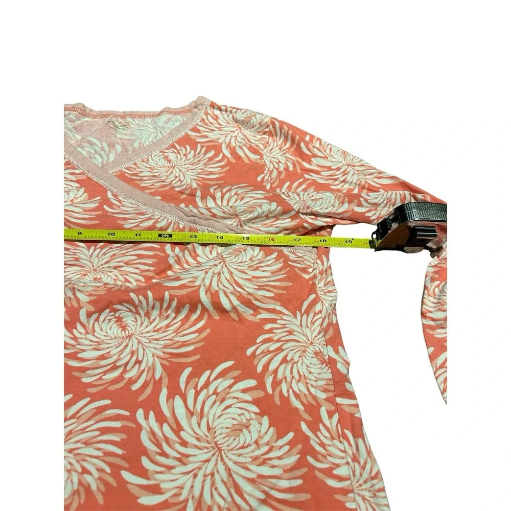 Garnet Hill Asian Wrap Pajama Top‎ Organic Cotton Size Small Coral Long Sleeve